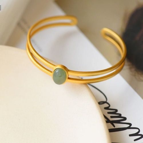 Bracelet Rtro Simple En Argent Sterling S925 Pour Femme, Dor Incrust De Jade Naturel Hetian, Bracelet Ouvert En Jade Gris, Ancien C