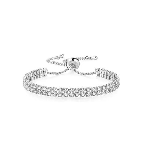 Bracelet Set Blanc Zircon Tennis Pull Bracelet Simple Range Diamant Double Range Diamant Bracelet-Argent Double Range