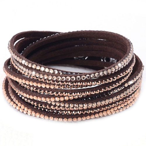 Bracelet Wrap Slake Cascade Brillant Cristal Zirconium En Cuir De Daim Marron Caff