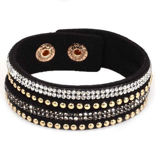 Bracelet Wrap Slake Cristal En Cuir Retourn De Daim Noir Et Cristaux Zyrconium