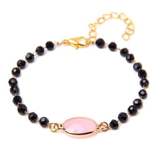 Bracelets  Breloques Ajustables En Pierre Naturelle Pour Femmes, Perles En Cristal Onyx Noir, En Alliage,  Chane Fine, Bijoux Reiki