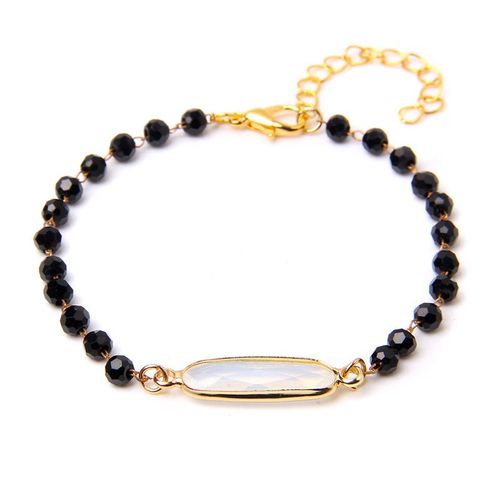 Bracelets  Breloques Ajustables En Pierre Naturelle Pour Femmes, Perles En Cristal Onyx Noir, En Alliage,  Chane Fine, Bijoux Reiki
