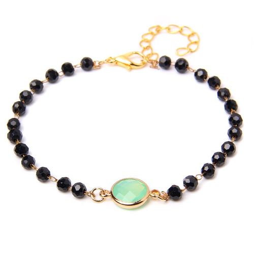 Bracelets  Breloques Ajustables En Pierre Naturelle Pour Femmes, Perles En Cristal Onyx Noir, En Alliage,  Chane Fine, Bijoux Reiki