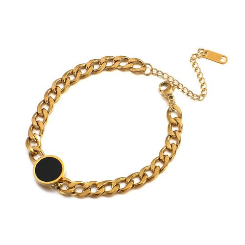 Bracelets Avec Pendentif Rond En Acrylique Noir Pour Femmes, Chane Cubaine, Simple, Chic, En Acier Inoxydable, Texture, Tendance, Bijoux De Poignet