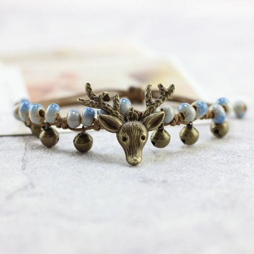 Bracelets Bohmes En Corne De Cerf Avec Perles En Cramique, Chane En Corde, Rtro, Animaux, Cadeaux Pour Filles, Fait  La Main, 4 Couleurs, Ab01, 2021