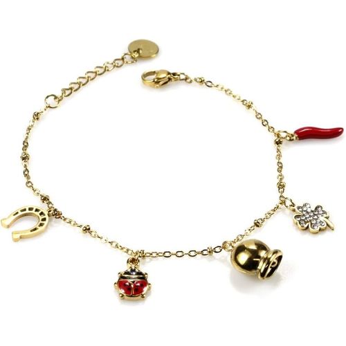 Bracelets De Fortune Entirement En Acier Inoxydable Avec Diffrents Pendentifs, Points De Lumire, Cloches, Coccinelles, Trfle  Quatre Feuilles. Pour Toutes Les Oc Ns