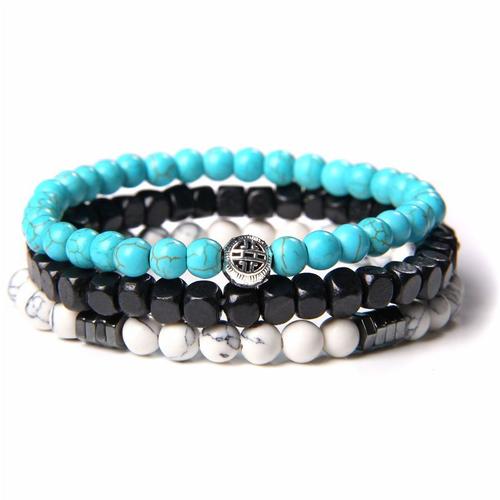 Bracelets En Amazonite Naturelle Pour Hommes Et Femmes, Breloques En Bois Noir Carr, Couleur Argent, Perles En Pierre De 6mm, Bijoux lastiques, Cadeaux Pour Femmes