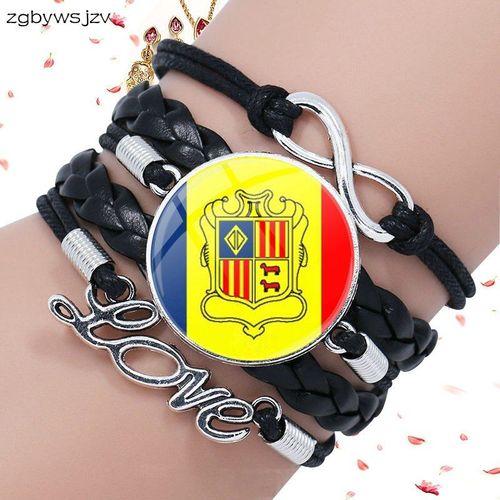 Bracelets Vintage En Cuir Noir Pour Femmes, Drapeaux D'andorre, D'autriche Et De Bilorussie, Cabochon En Verre, Multicouche,  La Mode