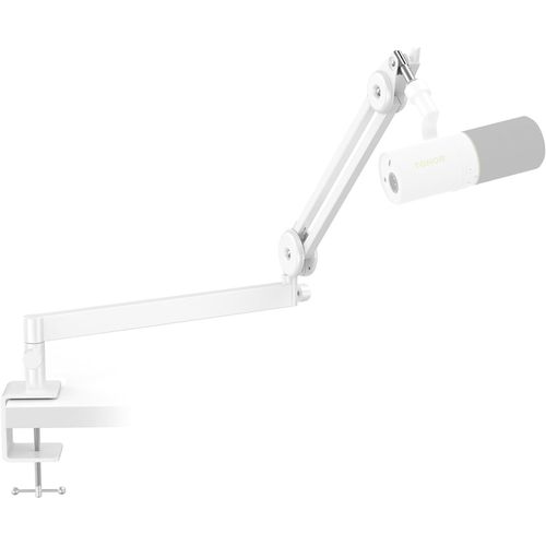 Bras de micro  Profil Bas, Support de Micro Entirement Rglable avec Pince de Fixation, Adaptateur de Vis, Gestion des Cables, pour le Streaming, les Jeux, les Podcasts T40LP, Blanc