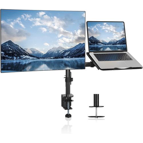 Bras De Moniteur Avec Plateau Pour Ordinateur Portable,Bras Ecran Pc Support Vesa Entirement Rglable Pour cran Lcd Led De 13  27 Pouces Et Ordinateur Portable Jusqu' 17 Pouces[POU6265210]