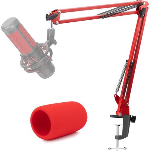 Bras Micro et Pied de Micro Rouge pour Hyperx QuadCast, Support Micro Hyperx avec Bonnette en Mousse Rouge Anti-pop, Pince de Perche Micro HyperX QuadCast et QuadCast s pour Studio par