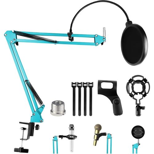 Bras Micro Rglable, Support de Microphone Bleu avec Filtre Anti-Pop, Pince  Micro, 5 Attaches de Cble, Anti-choc, Perche Micro Suspension pour Studio, Diffusion, Enregistrement, Gaming