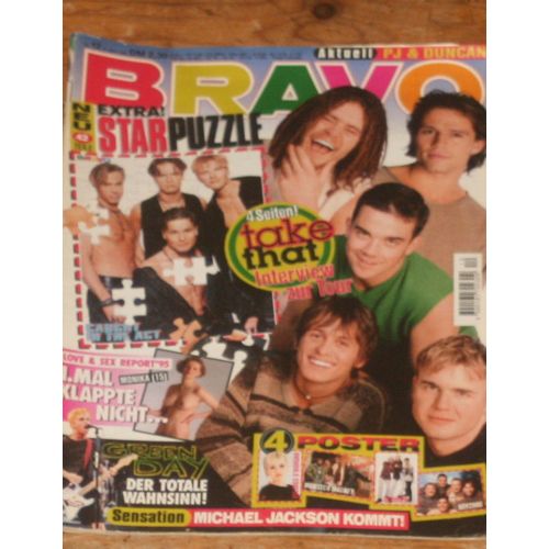 Bravo ( Deutsch Mag ) Take That Robbie Williams 4p/ Green Day 2p/ Puzzle Caught In The Act + 2pages Eloy De Jong / Roxette 2p/ Nathan Moore Nu Worlds Apart 1/2p 12