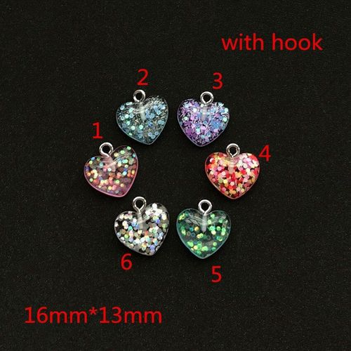 Breloques  Paillettes En Rsine Multicolore, 20 Pices De 16x13mm, Jolies Breloques En Forme De CUr Pour Collier, Porte-Cls, Pendentif, Accessoires De Bricolage