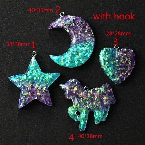 Breloques  Paillettes En Rsine Multicolore, 8 Pices, Jolies Breloques En Forme De CUr Et D'toile Pour Collier, Pendentif, Accessoires De Bricolage
