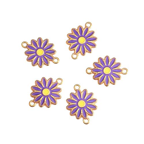 Breloques De Tournesol  Double Trou En mail Dor, Pendentif De Collier En Acier Inoxydable, Connecteur Excutif De Bijoux  Bricoler Soi-Mme, 5 Pices/Lot