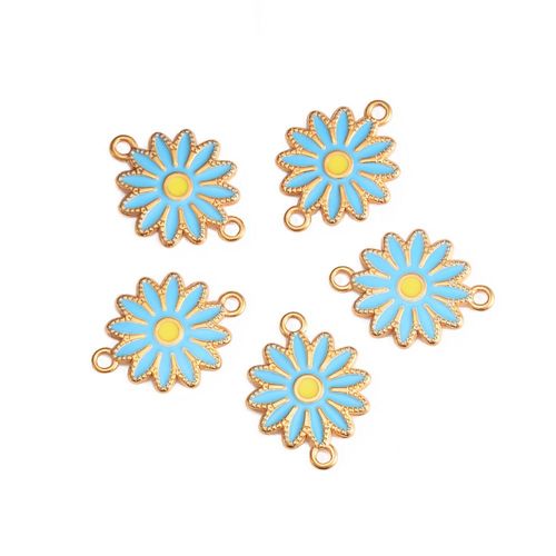Breloques De Tournesol  Double Trou En mail Dor, Pendentif De Collier En Acier Inoxydable, Connecteur Excutif De Bijoux  Bricoler Soi-Mme, 5 Pices/Lot