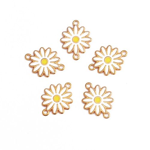 Breloques De Tournesol  Double Trou En mail Dor, Pendentif De Collier En Acier Inoxydable, Connecteur Excutif De Bijoux  Bricoler Soi-Mme, 5 Pices/Lot