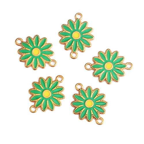Breloques De Tournesol  Double Trou En mail Dor, Pendentif De Collier En Acier Inoxydable, Connecteur Excutif De Bijoux  Bricoler Soi-Mme, 5 Pices/Lot