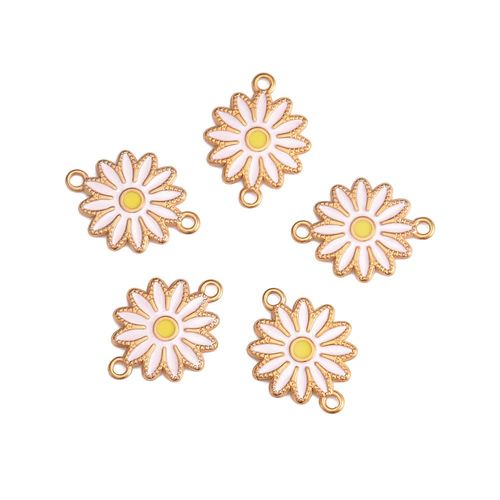 Breloques De Tournesol  Double Trou En mail Dor, Pendentif De Collier En Acier Inoxydable, Connecteur Excutif De Bijoux  Bricoler Soi-Mme, 5 Pices/Lot