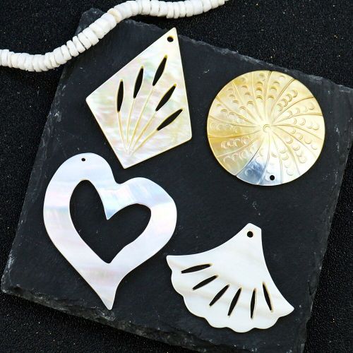 Breloques En Forme De Coquille Jaune Naturelle, En Forme De Coeur, En Losange, Pendentif Rond En Nacre, Diy, Collier, Boucle D'oreille, Bijoux, 2 Pices