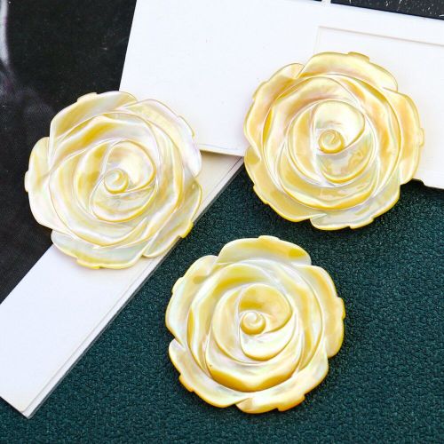 Breloques En Forme De Fleur De Rose Came, Coquille En Or Naturel, Nacre Jaune, Pendentif  Dos Plat, Accessoire De Fabrication De Bijoux Diy