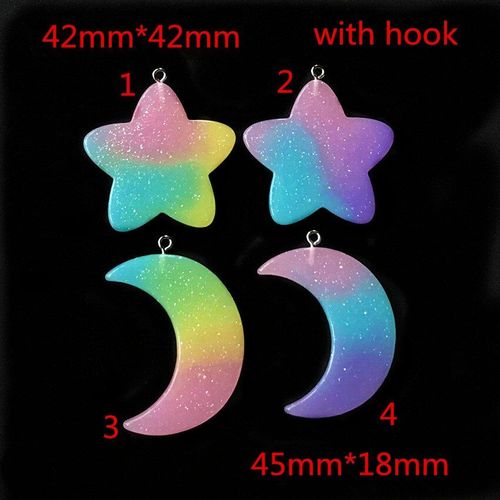 Breloques En Rsine Multicolore, 12 Pices, Mignon,  Dos Plat, Lune Et toile, Pour Collier, Porte-Cls, Pendentif, Accessoires De Bricolage