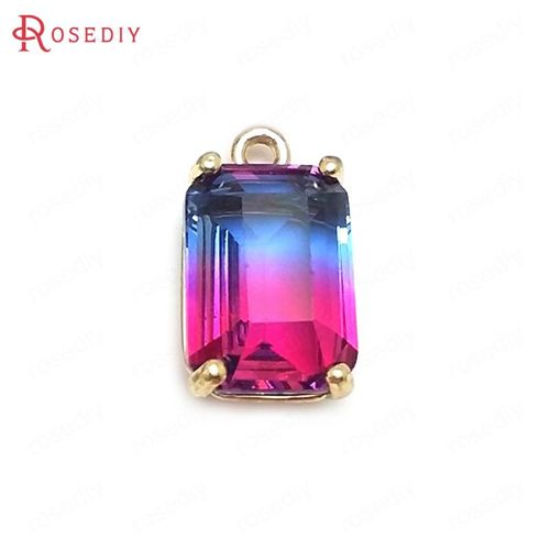 Breloques Rectangulaires Colores De Style Arc-En-Ciel En Laiton Et Verre, Or Champagne, Accessoires De Bricolage, Documents, Haute Qualit, 6 Pices, 17x10mm