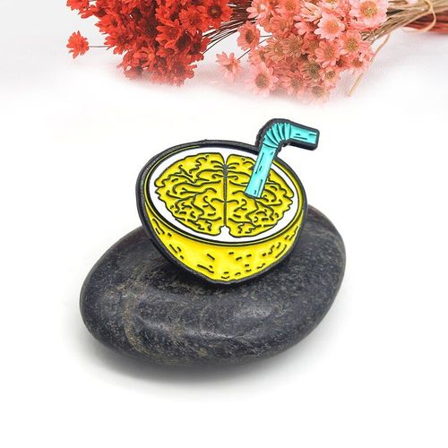 Broche En mail De Jus De Citron Et Noyer Solide, pingle De Revers De Boisson Au Lait, Badge Jaune Et Bleu, Bijoux Cadeaux Pour Amis, Vestes, pingles