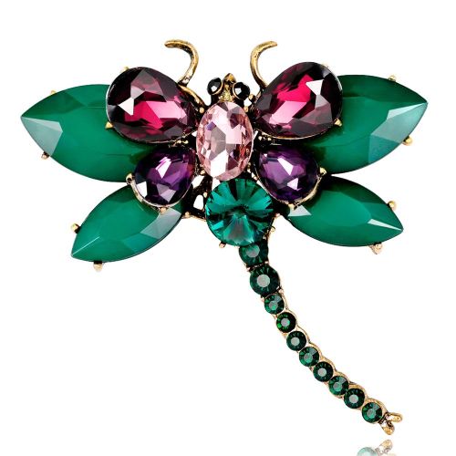 Broche Libellule En Alliage A La Mode Pour Femme Avec Strass En Cristal (Vert)