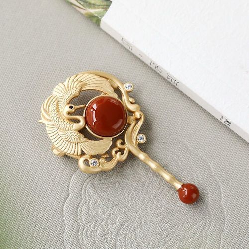 Broche Tourmaline Rouge Du Sud Incruste, Artisanat Ancien En Or, Rtro Exquis Style Palais, Accessoires De Robe De Bijoux Pour Dames