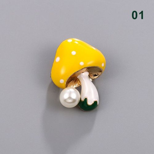 Broches Mignonnes En Forme De Champignon Pour Femmes, Bijoux De Mode Jaune, Bleu, Rouge, Simulation De Perle, Strass, mail, Plante, Broches Pour Filles