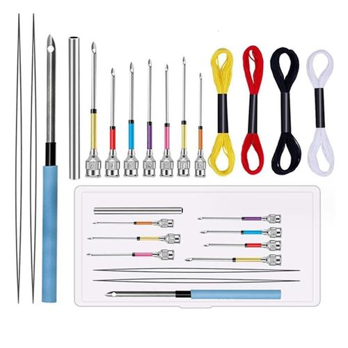 Broderie Punch Needle Set 8pcs Stitching Punch Needles Avec 4 Fils De Couleur Aiguilles  Tricoter Art Outils De Couture Faits  La Main