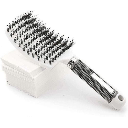 Brosse  Cheveux, Brosse  Poils De Sanglier Naturel, Rduit Les Frisottis Et Statiques, Pour Cheveux Boucls, Crpus, Secs, pais, Boucls - Blanc