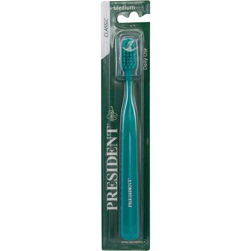 Brosse  Dents Classique Usage Quotidien - Poils Moyens  Bout Arrondi - Coupe Plate - Action Anti - Plaque Efficace - Respecte Vernis Et Gencives - Vert