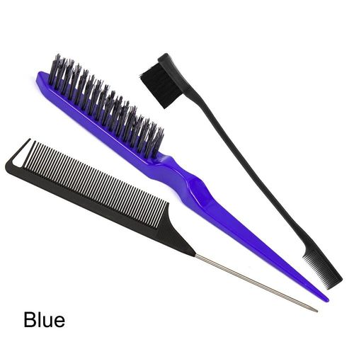 Brosses  Cheveux Double Face Pour Salon Professionnel,Brosse  Bord,Peignes  Queue De Rat,Outils De Coiffure,3 Pices - Type Blue