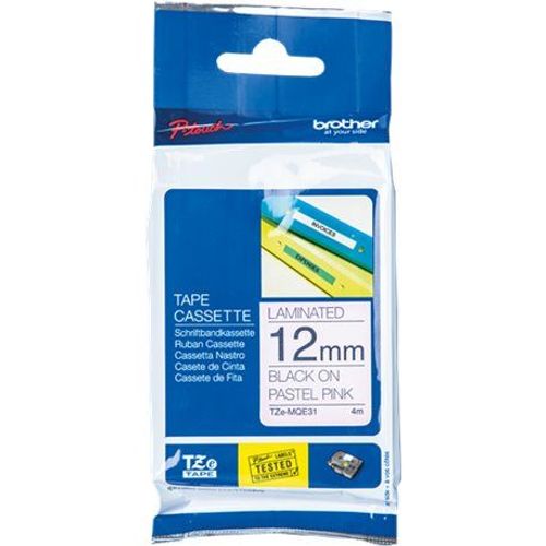 Brother Bande imprimante TZe-MQE31 pastell rose / noir 12mm x 4m; s'adapte D200BWVP, D200VP, D210, D210VP, D400, D400VP, D450VP, D600VP, D800W, E100, E100VP, E300VP, E500VP, E550WVP, H105, H105WB...