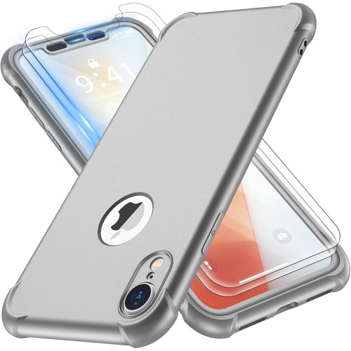 Brs-Coque Compatible Avec Iphone Xr, Avec 2 X Protecteur D'cran En Verre Tremp 360Housse Hybride Robuste 2 En 1 Antichoc Ultra Mince Mat Anti Rayures Pc Tpu Etui Pour Iphone Xr Argent