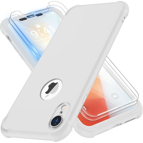 Brs-Coque Compatible Avec Iphone Xr, Avec 2 X Protecteur D'cran En Verre Tremp 360Housse Hybride Robuste 2 En 1 Antichoc Ultra Mince Mat Anti Rayures Pc Tpu Etui Pour Iphone Xr Case Blanc