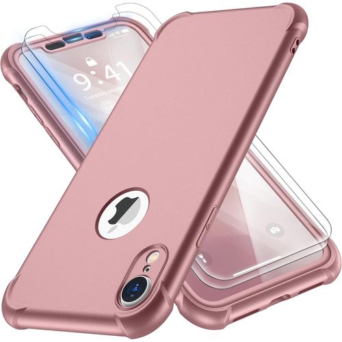 Brs-Coque Compatible Avec Iphone Xr, Avec 2 X Protecteur D'cran En Verre Tremp 360Housse Hybride Robuste 2 En 1 Antichoc Ultra Mince Mat Anti Rayures Pc Tpu Etui Pour Iphone Xr Or Rose