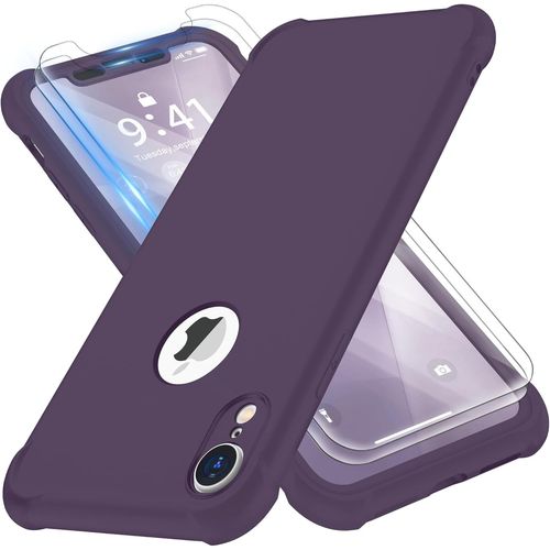Brs-Coque Compatible Avec Iphone Xr, Avec 2 X Protecteur D'cran En Verre Tremp 360Housse Hybride Robuste 2 En 1 Antichoc Ultra Mince Mat Anti Rayures Pc Tpu Etui Pour Iphone Xr Violet Fonc