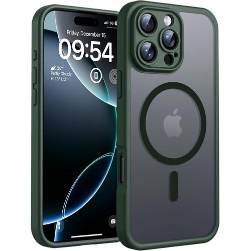 Brs-Coque Magntique Pour Iphone 16 Pro Max 6,9 Pouces, Compatible Avec Magsafe, Protection De L'objectif Amliore, Coque Mat Translucide Fine Antichoc, Vert Alpin