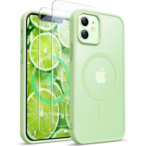 Brs-Coque Pour Iphone 12/12 Pro Avec 2 Verre Tremp Protection Cran, Etui Translucide Mat ArriRe Housse Antichoc Coque MagnTique Pour Iphone 12 Compatible Avec Mag-Safe 6.1