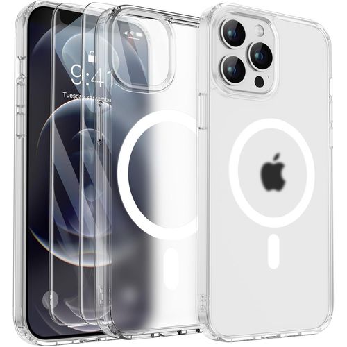 Brs-Coque Pour Iphone 12 Pro Max Avec 2 Verre Tremp, Compatible Avec Mag Safe, Etui Translucide Mat ArriRe Antichoc Coque MagnTique Pour Iphone 12 Pro Max 6.7