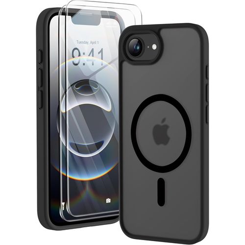 Brs-Coque Pour Iphone 16e 2025 Avec 2 Verre Tremp, Compatible Avec Mag-Safe, Antichoc Etui Translucide Mat ArriRe Coque MagnTique Pour Iphone 16e 6.1