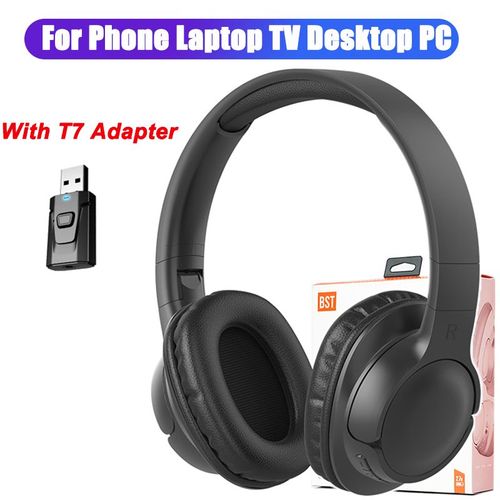 BST-Black T7Adapter Casque sans fil Bluetooth RVB, casque stro HIFI, casque antibruit de sport, prise en charge de la carte TF, ordinateur portable, PS4, PS5, TV, PC 