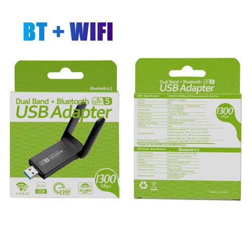 BT et WiFi - Carte Rseau Sans Fil Usb 2.4, 1300/5g, 3.0 Mb/s, Dongle, Adaptateur Wi-fi Double Bande, Prise En Charge Bluetooth 4.2