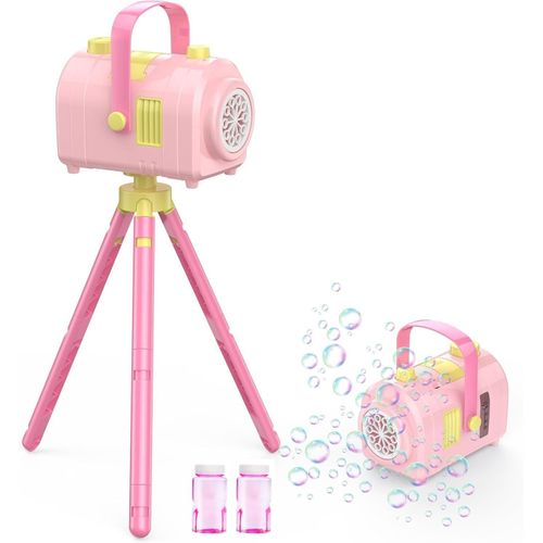 Bubble Machine,Large Capacity 10 Holes 2 Speeds 17oz/500ml,Portable Refillable Bubble Toy With Tripod For Indoor,Outdoor,Birthday,Party (Pink)