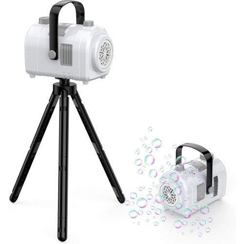Bubble Machine,Large Capacity 10 Holes 2 Speeds 17oz/500ml,Portable Refillable Bubble Toy With Tripod For Indoor,Outdoor,Birthday,Party (White)