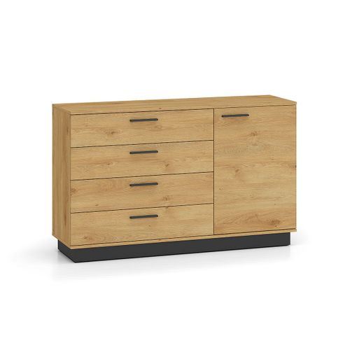 Buffet 1 Porte 4 Tiroirs Stratifis Beige Et Noir